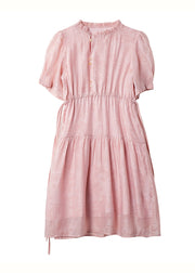 Style Pink Ruffled Drawstring Patchwork Chiffon Dresses Summer