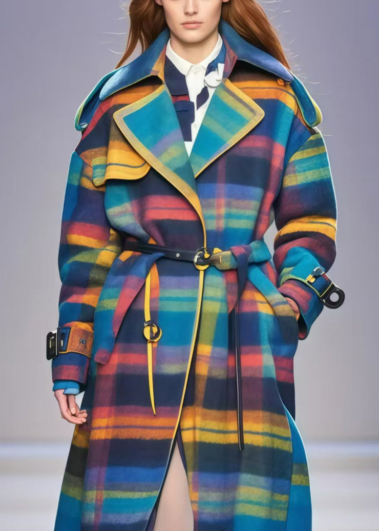 Style Rainbow Peter Pan Collar Striped Woolen Coat Outwear Fall