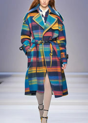 Style Rainbow Peter Pan Collar Striped Woolen Coat Outwear Fall