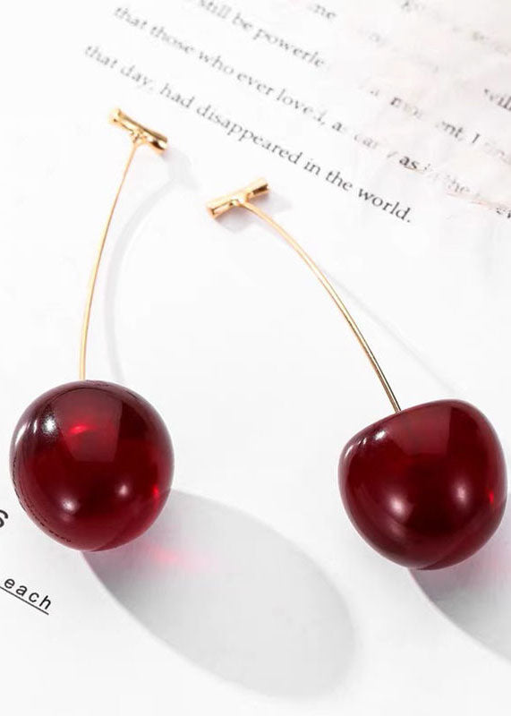 Style Red Cherry Made Of Acrylic Silver Drop Earrings