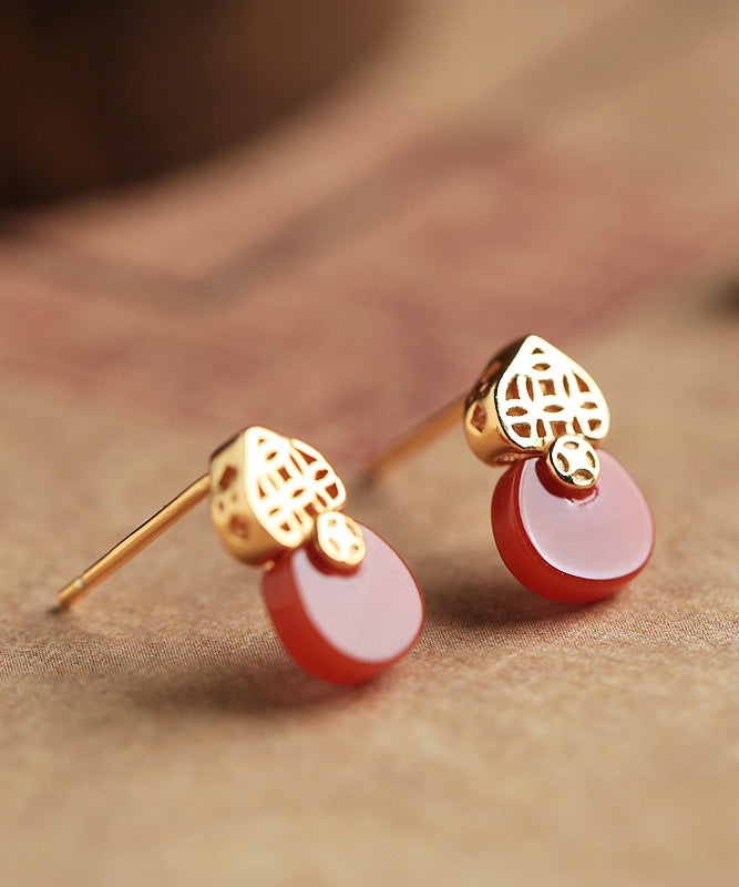 Style Red Sterling Silver Overgild Agate Stud Earrings