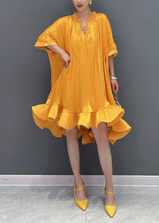 Style Yellow V Neck Low High Design Long Dress Summer