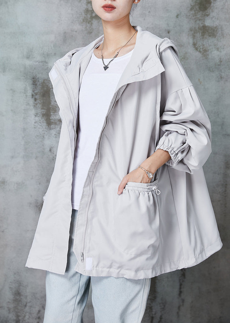 Stylish Beige Oversized Drawstring Cotton Trench Spring