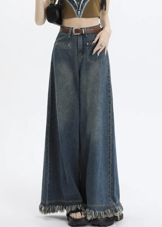 Stylish Blue Pockets High Waist Denim Pants Summer