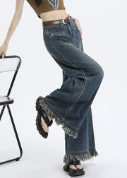 Stylish Blue Pockets High Waist Denim Pants Summer