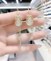 Stylish Gold Overgild Zircon Money Bag Tassel Drop Earrings