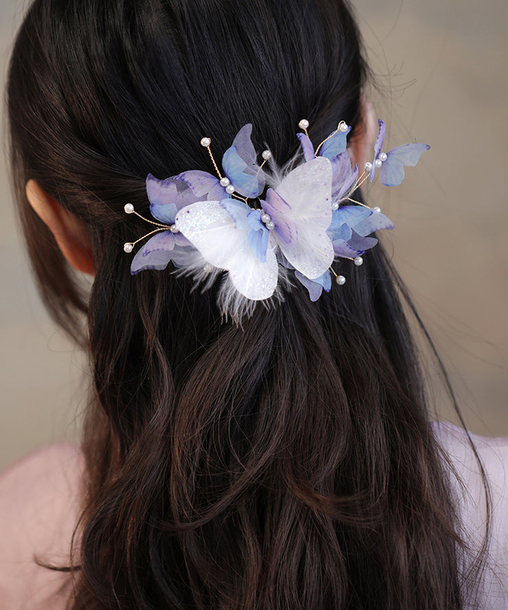 Stylish Light Blue Pearl Butterfly Hairpin