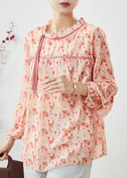 Stylish Orange Print Chiffon Blouse Top Spring