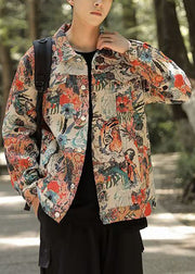 Stylish Photo Color Print Button Men Coat Fall