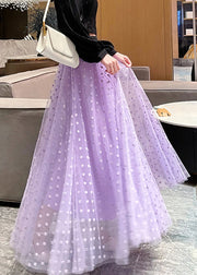 Stylish Purple Dot Elastic Waist Tulle Maxi Skirts