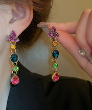 Stylish Rainbow Alloy Zircon Crystal Water Drop Drop Earrings