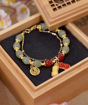 Stylish Red 18K Gold Jade Peanuts Tassel Charm Bracelet