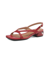 Stylish Red Peep Toe Hollow Out Splicing Chunky Sandals