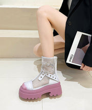 Stylish Splicing Platform Boots Pink Breathable Mesh