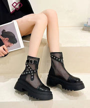 Stylish Splicing Platform Boots Pink Breathable Mesh