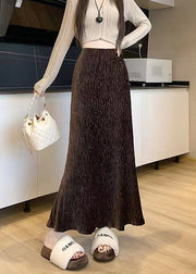 Stylish Versatile Coffee High Waist Velour Fish Tail Skirt Spring