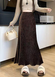 Stylish Versatile Coffee High Waist Velour Fish Tail Skirt Spring