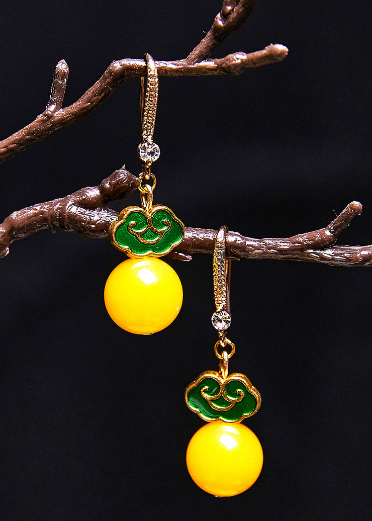 Stylish Yellow Beeswax 925 Silver Drop Earrings