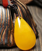 Stylish Yellow Hand Knitting Beeswax Water Drop Pendant Necklace