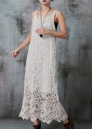 Unique Beige Silm Fit Lace Spaghetti Strap Dress Summer