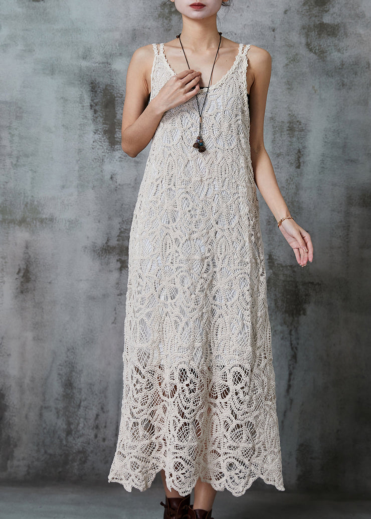 Unique Beige Silm Fit Lace Spaghetti Strap Dress Summer