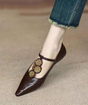 Unique Brown Wedge Heels Pointed Toe Buckle Strap