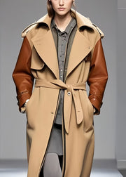 Unique Khaki Oversized Patchwork Woolen Trench Fall