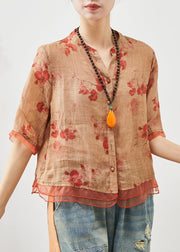 Unique Orange Oversized Patchwork Linen Top Summer