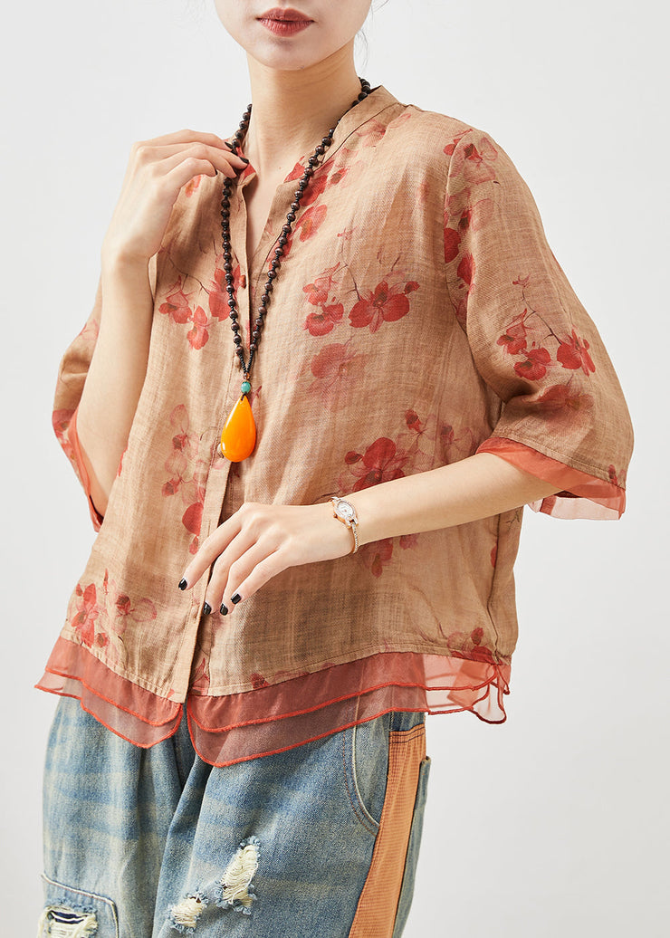 Unique Orange Oversized Patchwork Linen Top Summer