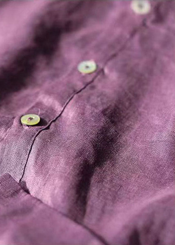 Unique Purple Peter Pan Collar Patchwork Linen T Shirts Summer