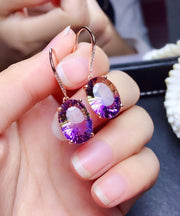 Unique Purple Sterling Silver Alloy Crystal Drop Earrings