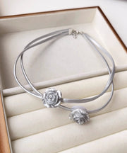 Unique Silk Sterling Silver Rose Bilayer Choker