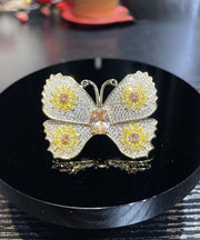 Unique Yellow Copper Alloy Inlaid Zircon Butterfly Brooches