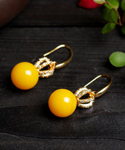 Unique Yellow Sterling Silver Inlaid Beeswax Zircon Drop Earrings