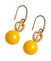 Unique Yellow Sterling Silver Inlaid Beeswax Zircon Drop Earrings