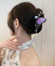 Vogue Black Alloy Zircon Pearl Embroidery Butterfly Hairpin