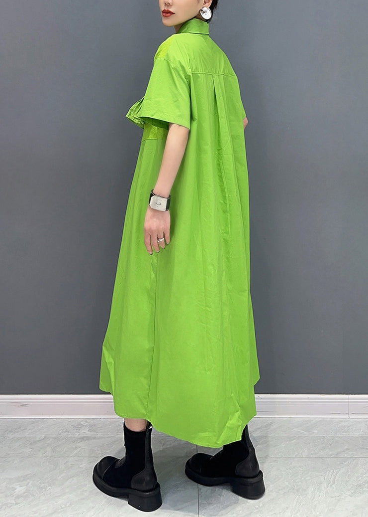 Vogue Green Peter Pan Collar Patchwork Button Maxi Dress Summer