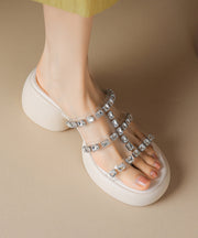 White Chunky Stylish Zircon Splicing Slide Sandals Peep Toe