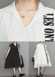 White Lace Up Silk Cotton Long Dress Embroidered Short Sleeve