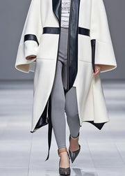 White Patchwork Woolen Coat Asymmetrical Design Fall