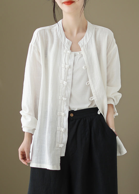 White Stand Collar Shirt Long Sleeve