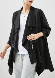 Women Black Asymmetrical Patchwork Cotton Cardigan Spring