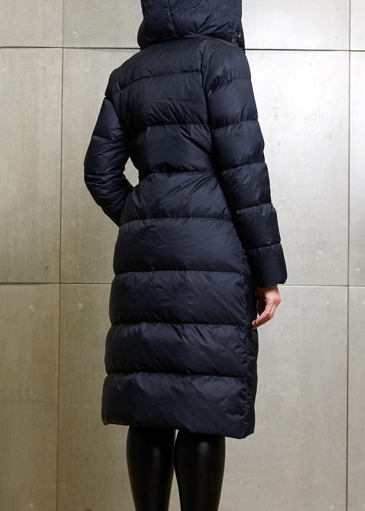 Women Black Button Patchwork Duck Down Coat Winter