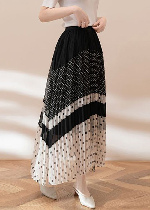 Women Black Dot Elastic Waist Chiffon Skirts Summer