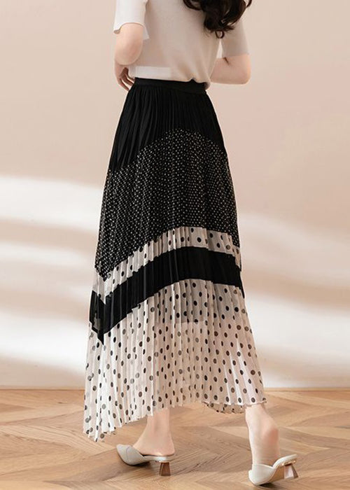 Women Black Dot Elastic Waist Chiffon Skirts Summer