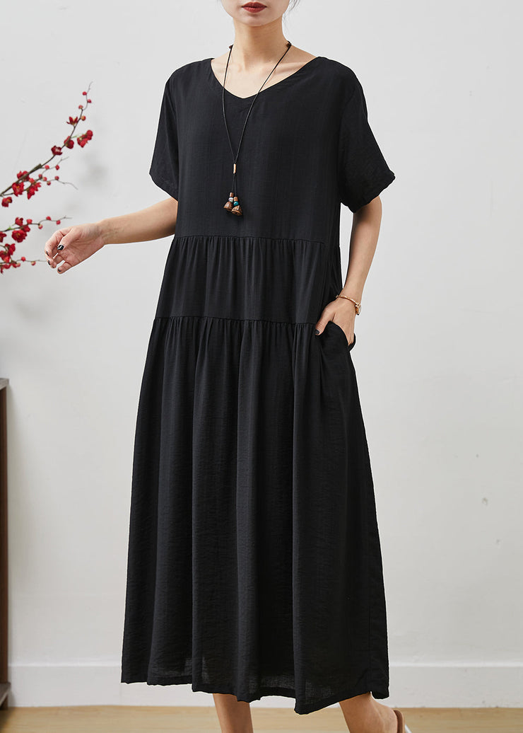 Women Black Oversized Patchwork Cotton Holiday Dress Summer