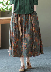 Women Blackish Green Wrinkled Pockets Patchwork Linen Skirts Summer