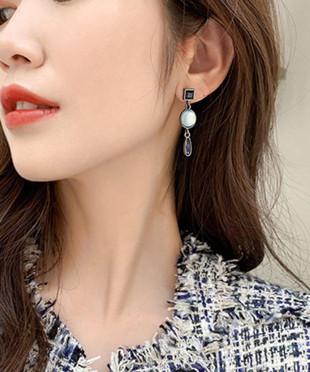 Women Blue Sterling Silver Alloy Crystal Water Drop Drop Earrings