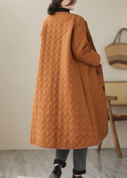 Women Caramel Button Pockets Cotton Filled Parka Long Sleeve