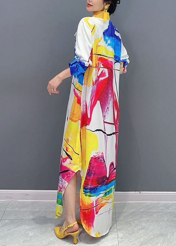 Women Colorblock Peter Pan Collar Print Button Maxi Shirts Dress Fall